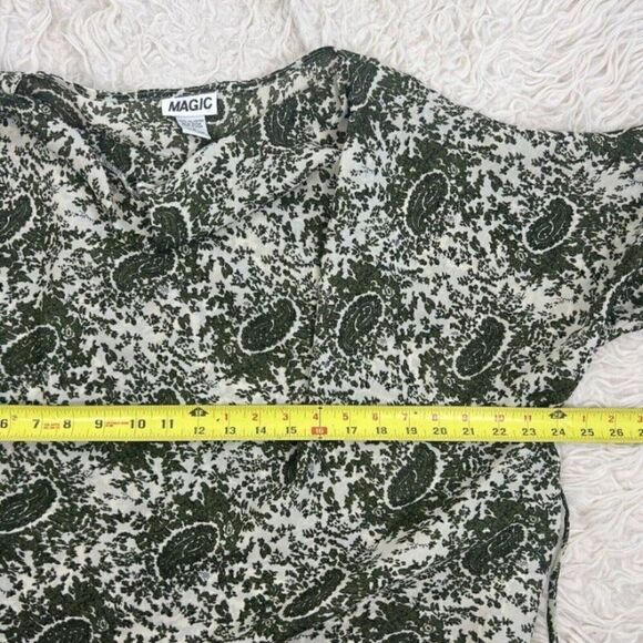 Vintage Magic Woman’s Tunic Paisley Green Bohemian Flared Sleeve Blouse Large - Picture 8 of 10